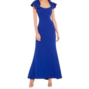 Badgley Mischka Cobalt Blue Flutter Sleeve Maxi Gown